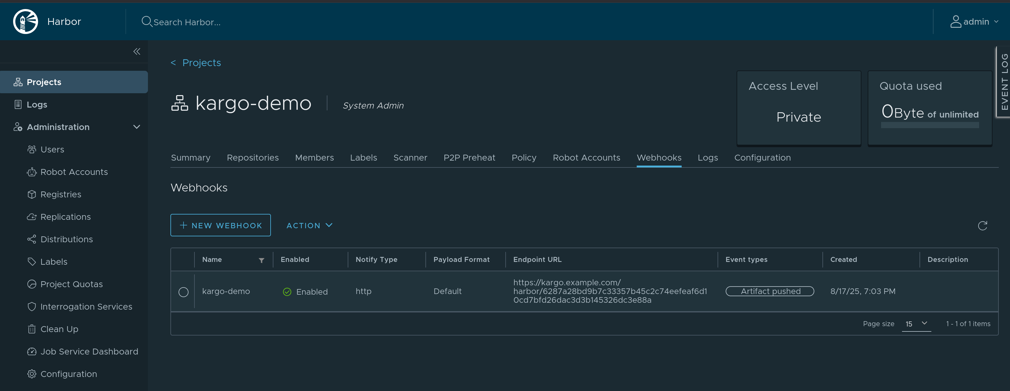 Webhooks View After Adding Webhook Webhooks View After Adding Webhook